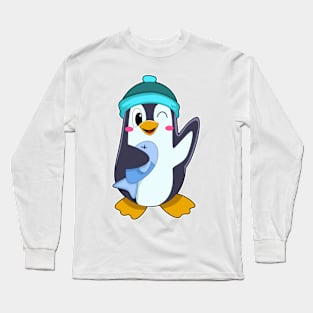 Penguin with Fish & Hat Long Sleeve T-Shirt